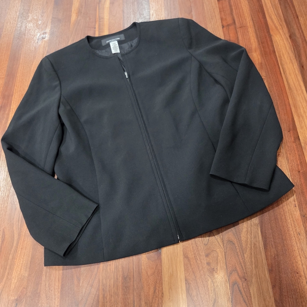 Jones New York Platinum Black Zip Front Women's Jacket Blazer Size 14